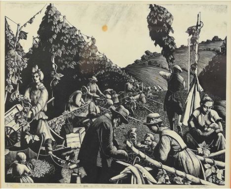 Claire Leighton (1898-1989) The Hop Pickers, signed and inscribed, numbered 9/75, 21.5 x 26.5 cm (PL), frame 39 x 42 cm
Prove