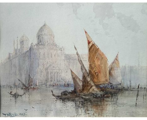 Attributed to Thomas Bush Hardy RBA (1842-1897) On the Water, Venice, watercolour, 20 x 27 cm, frame 34 x 41 cm, together wit