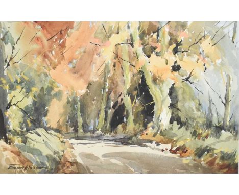 ARR Edward Wesson RBA RI RSMA (1910-1983) A Tree Lined Avenue in Autumn, signed lower left, watercolour, 31.5 x 59 cm, frame 