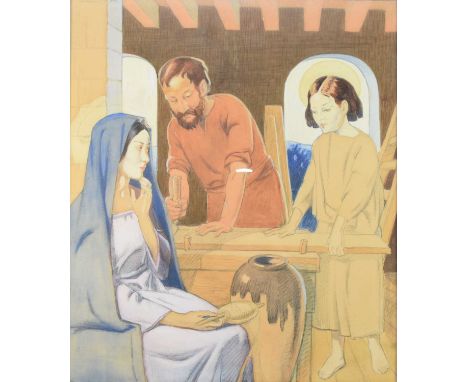 Bernard Fleetwood-Walker (1892/3-1965) Mary Joseph and Christ as a young boy, signed lower and top left, watercolour, 99 x 75