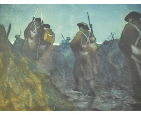 Christopher Richard Wynne Nevinson ARA (1889-1946) Reliefs at Dawn, colour print, published by Grant Richards, 39 x 51 cm, fr