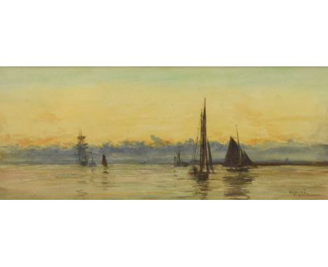 William Lionel Wyllie RA RWS (1851-1931) Twilight and a Failing Wind, signed lower right, watercolour, 12.5 x 30.5 cm (PL), f