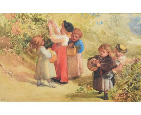 Lady Louisa Beresford Marchioneess of Waterford (1818-1891) Picking Blackberries, initialled and dated 1887, watercolour, 20.