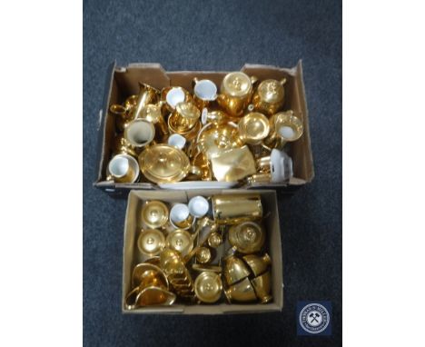 Two boxes of gilded tea china and oven ware - Royal Winton, Royal Worcester etc 