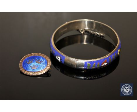 A Norwegian silver and enamel brooch, together with an enamel bangle