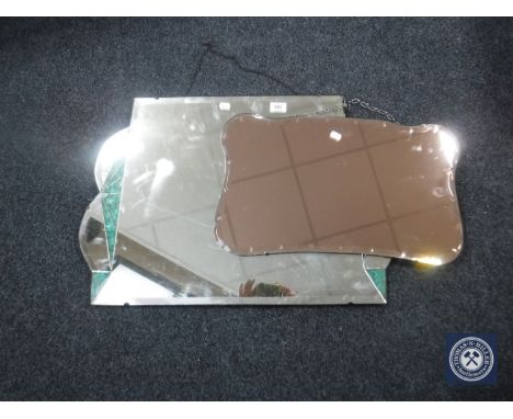 Two Art Deco unframed mirrors  CONDITION REPORT: One mirror measures 55cm by 31cm. The other is 73cm by 49cm. Minor nicks to 