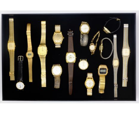 Collection of wristwatches including Oris, Tissot Seastar Seven,Everite King, Saga, Timex and Frankand's 9ct rose gold antima