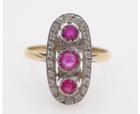 Art Deco style ruby and diamond gold ring hallmarked 9ct   Condition Report  Size R - S approx 3gm Click here for further ima