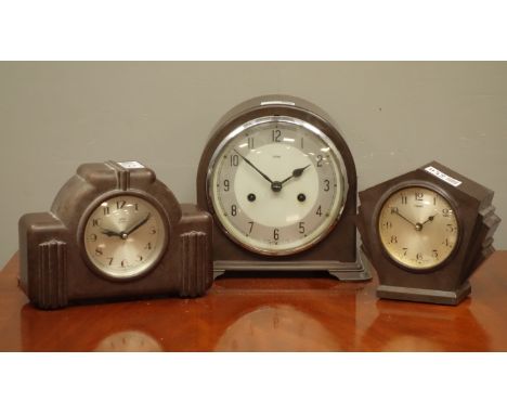 Early 20th century 'Enfield' Bakelite cased mantel clock, twin train movement striking the hours and half on coil (H20cm), an