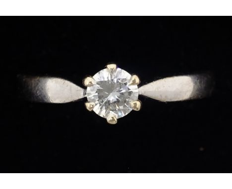 White gold single stone round brilliant cut diamond ring hallmarked 18ct approx 0.35 carat   Condition Report  Size L-M appro