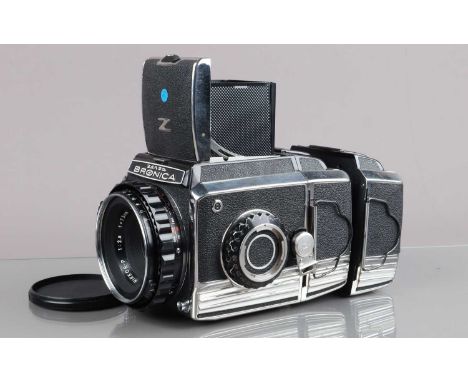 A Zenza Bronica S2 Camera, serial no CB 69158, shutter working, body G, light scratches to chrome, waist level finder not cli
