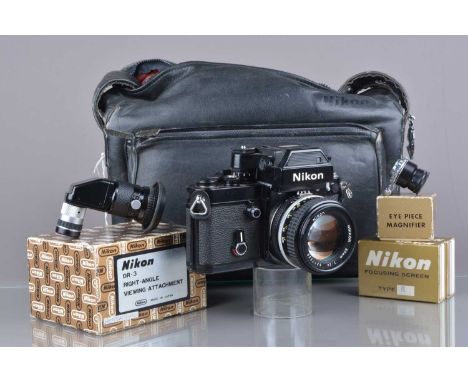 A Nikon F2 SB SLR Camera, black, serial no 7706906, shutter working, self-timer working, body G, light brassing/wear to botto