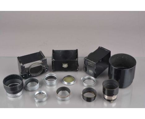 A Group of Leitz Lens Hoods, SOOPD collapsible hood, SOOFM collapsible hood for Summitar U and Summicron lens, 3.5-13.5cm FIK