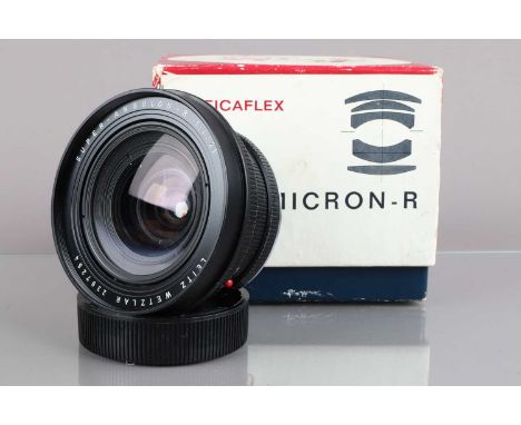 A Leitz Wetzlar 21mm f/4 Super Angulon-R Lens, serial no 2397254, 1970, 3 cam, barrel G, some paint wear to focusing grip and