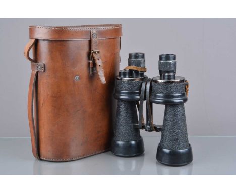 A Pair of beh (Leitz) 7 x 50 Kriegsmarine Binoculars, serial no 446974, body G, some paint scratches and wear to focusing gri