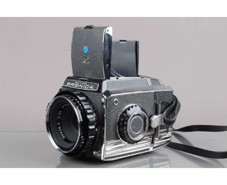 A Zenza Bronica S2 Camera, serial no CB 81779, shutter working, grey leatherette body, body G, light wear, with Nikon Nikkor-