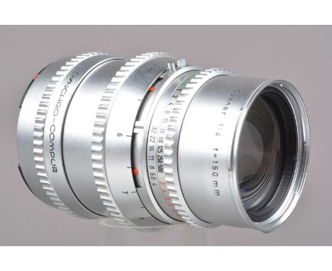 A Hasselblad Carl Zeiss 150mm f/4 Sonnar Lens, serial no 4132465, shutter working, barrel G, light wear, elements G-VG