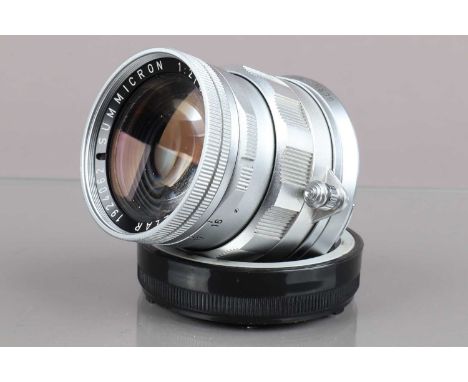 A Leitz Wetzlar 50mm f/2 Summicron M Lens, serial no 1924062, 1962, second version, barrel G-VG, light wear, elements F, fung