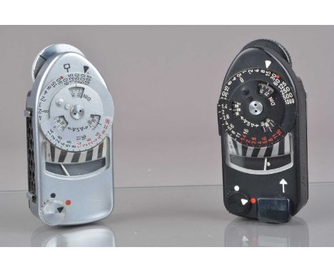 Two Leica Light Meters, Leica MR meter, black, meter responsive, G and Leica MC meter, meter responsive, small ding to top, l