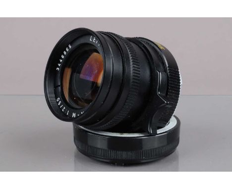 A Leitz 50mm f/2 Summicron-M Lens, version 4, made in Germany, serial no 3446865, 1987, barrel G-VG, elements VG, with rear c