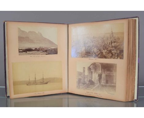 A late 19th Century cloth UK and Overseas Travel Album, commercial images, Pieter Both Mountain, Mauritius (1), steam corvett