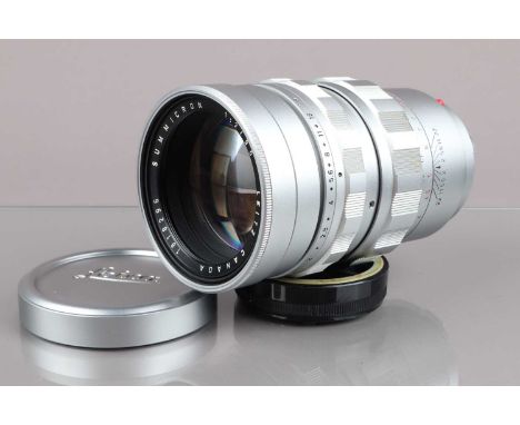 A Leitz Canada 90mm f/2 Summicron Lens, M mount, serial no 1818296, 1960, barrel VG, elements G-VG, with front/rear caps, in 
