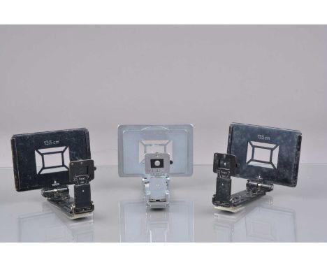 Three Leitz Wetzlar Universal Frame Finders,  two black RASCAL finders with RAMET mask, some paint wear/brassing and a chrome