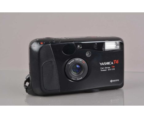 A Yashica T4 Compact Camera,  powers up, flash working, self-timer working, body G-VG, with Carl Zeiss T* 35mm f/3.5 Tessar l