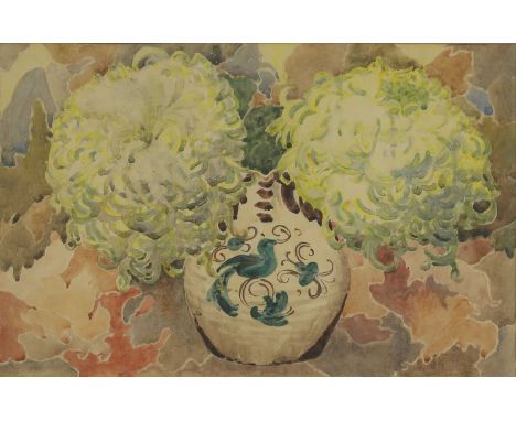▲ Madeline Rachel Wells (1879-1959) Chrysanthemums in a blue and white vase watercolour over pencil35.5 x 53cmExhibited: Abbo