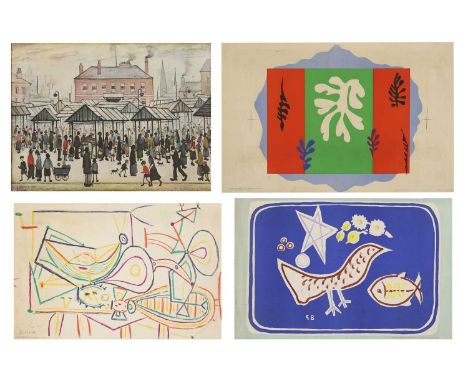 A collection of prints, After Laurence Stephen Lowry RA'Market Scene in a Northern Town'offset lithograph in colours, publish