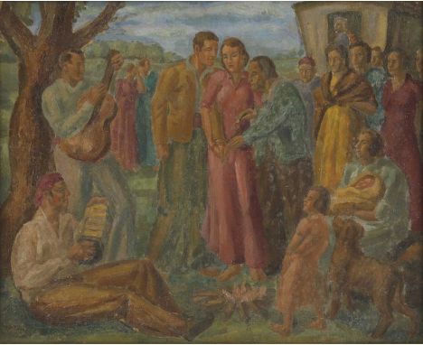 Circle of Ethelbert White (1891-1972) A Romany wedding ceremonyoil on board51 x 60cmCondition ReportFramed: 64 x 74cmSurface 