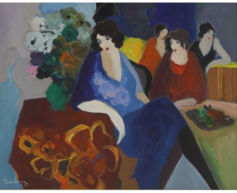 Itzchak Tarkay (Israeli, 1935-2012) 'Girl in a Blue Dress'signed 'Tarkay' l.l., acrylic on canvas81 x 101cmProvenance: With B