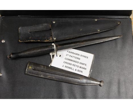 A SYKES FAIRBAIRN 3rd PATTERN COMMANDO KNIFE &amp; WREATH WITH METAL SCABBARD