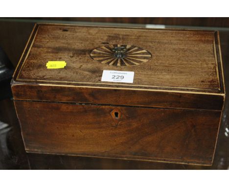 AN INLAID THREE SECTION GEORGIAN STYLE TEA CADDY