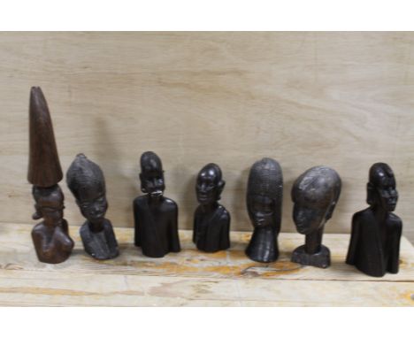 SEVEN EAST AFRICAN TRIBAL ART CARVED HARDWOOD BUSTS