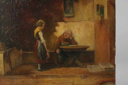 Reminiszenz An Spitzweg Liebliche Szene In Der Art Von Carl Spitzweg Vor Einem An Den Felsen Ge