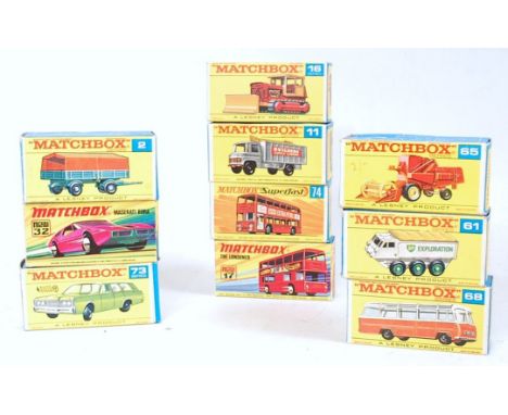 Ten various boxes Matchbox 1/75 Series and Superfast diecast examples to include No. 73 1968 Mercury, No. 32 Maserati Bora, N