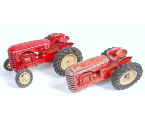 A Matchbox Moko series large scale No. 745D Massey Harris tractor comprising red body with cream hubs, together with a matchi