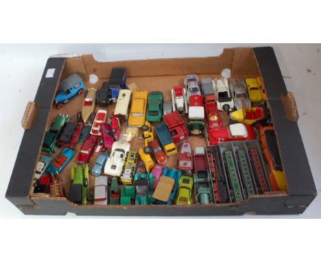 Two trays containing a quantity of playworn vintage and modern diecast, to include Matchbox, Mebbe Toys, Dinky Toys etc, exam