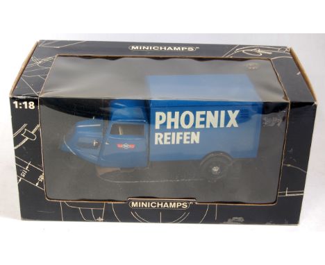 A Minichamps 1/18 scale model of a Tempo 3-wheeler box van finished with Phoenix livery in the original window box 