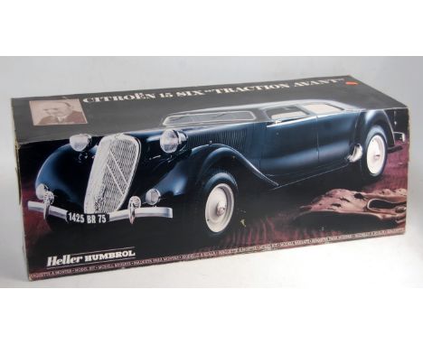 A Heller Humbrol 1/8 scale plastic kit for a Citroen 15 6 traction Avant, model is started but requires finishing, in the ori