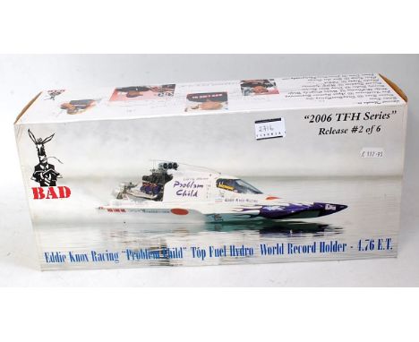 A Badass Diecast Incorporated 1/18 scale model of an Eddie Knox racing Problem Child top fuel hydro boat, limited edition 1/1