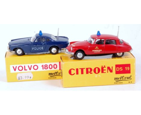 A Metosul of Portugal 1/43 scale boxed diecast group, to include; No.18 Volvo 1800 police car and No.48 Citroen DS 19 bomb di