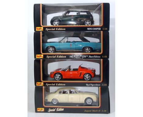 Eight various boxes Maisto 1/18 and 1/24 scale diecast vehicles, all in original window boxes, examples to include Mini Coope