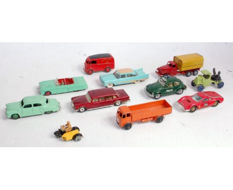 Eighteen various loose vintage Dinky Toys and other diecast models, to include Dinky Toys No.132 Packard, Gama Polizei VW1302