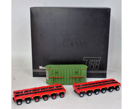 An IMC Models No. 31-0072 1/50 scale model of a Kamag K256 axle modular trailer with power pack and transformer load, in the 