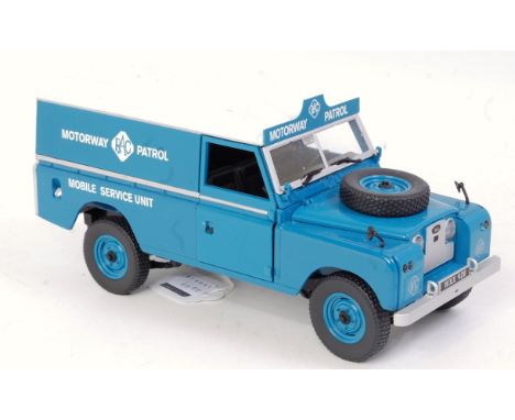 A Universal Hobbies 1/18 scale RAC Motorway Patrol Land Rover series 2, finished in blue and white, loose example (G-VG)