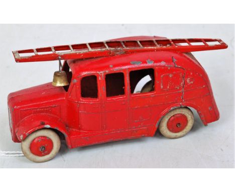 A Dinky Toys No. 25H pre-war streamlined fire engine comprising red body with red hubs and white tyres, and original bell, so