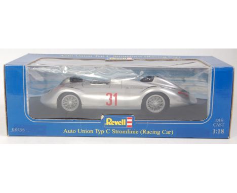 A Revell 1/18 scale diecast model of an Auto Union type C streamlined racing car, finished in silver with Racer No. 31 model 