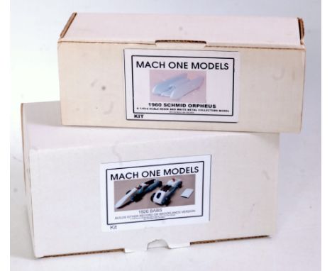 Two boxes as issued Mack One models 1/43 scale resin kits, to include a 1960 Schmid Orpheus, and a 1926 Babs Brooklyns versio